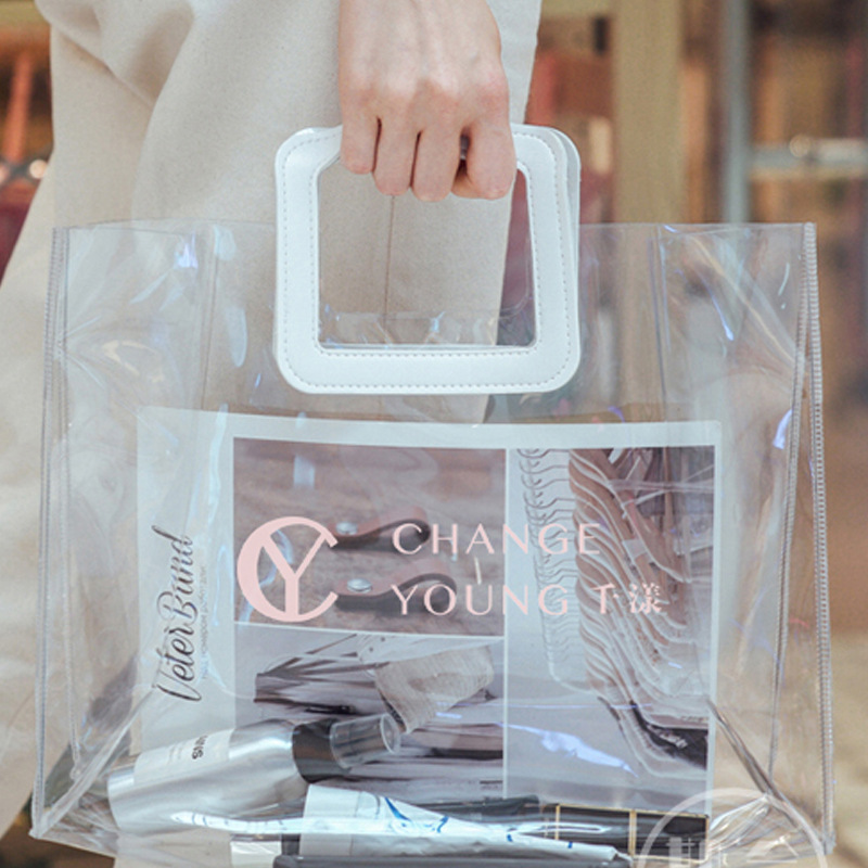 Factory Direct Sales Plastic Shopping Bag Transparent PVC Bag Gift Bag PVC Handbag Cosmetic Bag Customizable