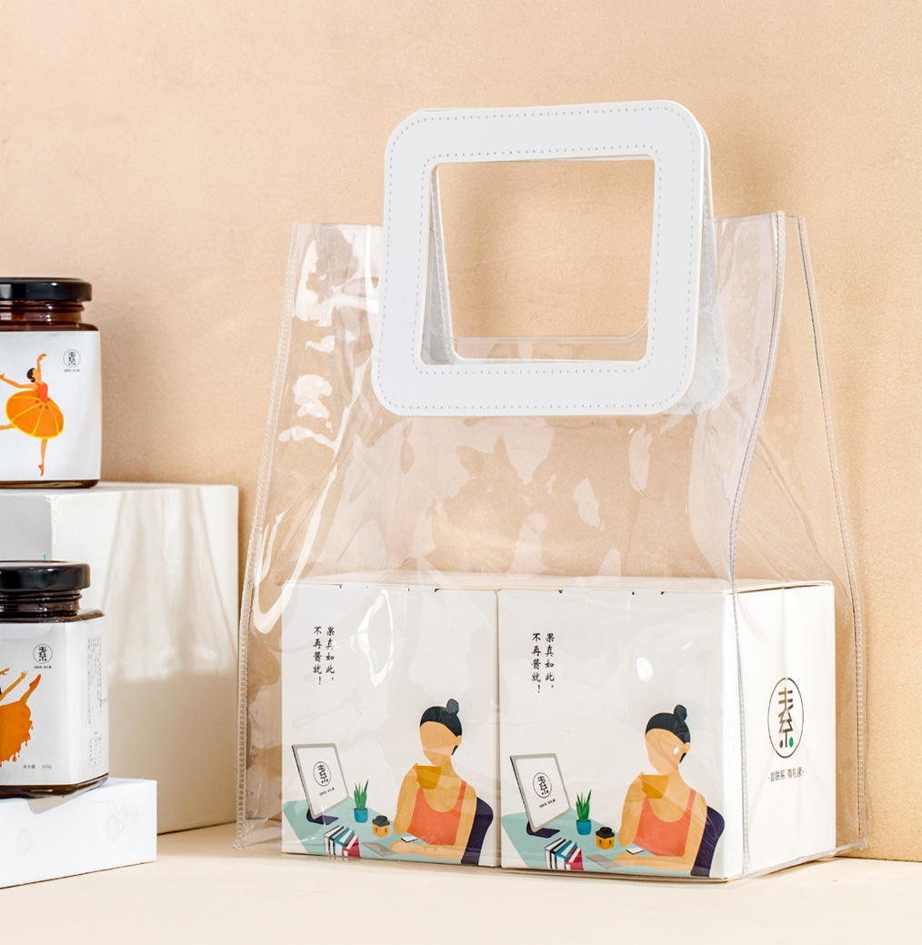 Factory Direct Sales Plastic Shopping Bag Transparent PVC Bag Gift Bag PVC Handbag Cosmetic Bag Customizable