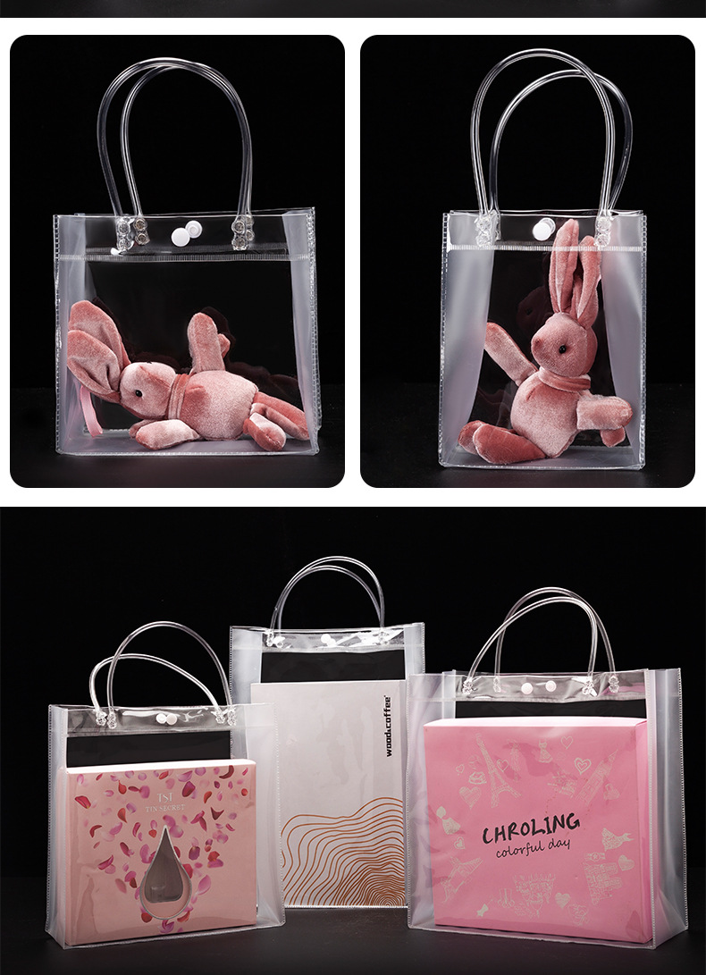 In Stock Wholesale Plastic Handbag Customized Transparent PVC Bag Denture Mechanic Station Customized Shopping Gift Bag