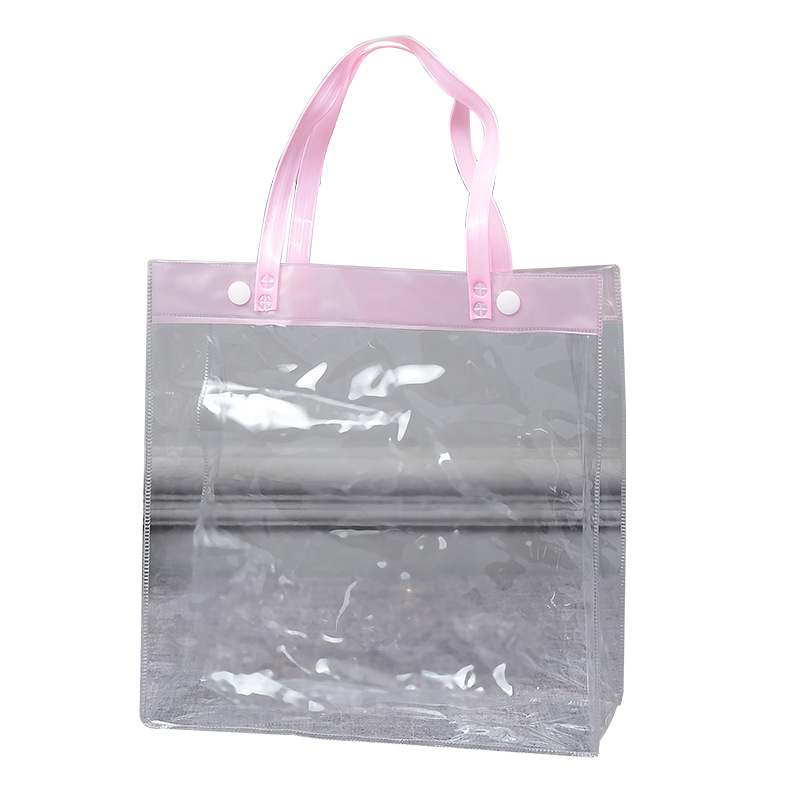 Factory Direct Sales Transparent Snap Fastener Gift Shopping PVC Bag Packaging PVC Plastic Handbag Customizable Logo