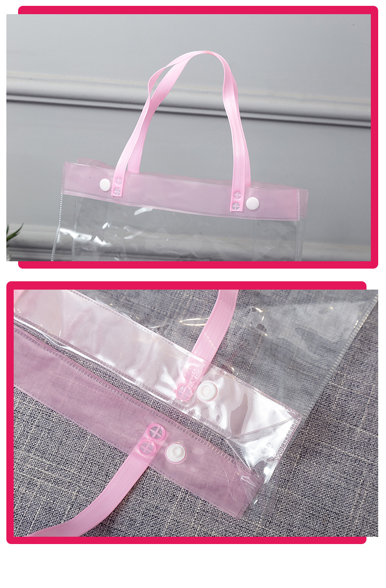 Factory Direct Sales Transparent Snap Fastener Gift Shopping PVC Bag Packaging PVC Plastic Handbag Customizable Logo
