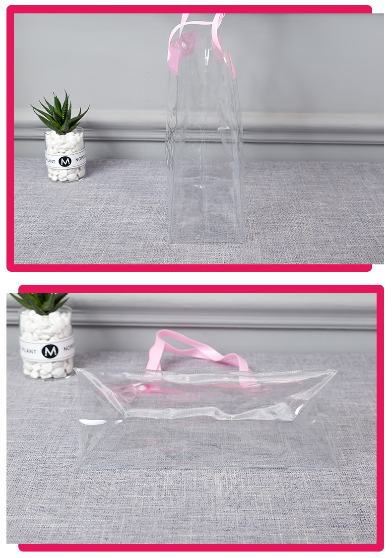 Factory Direct Sales Transparent Snap Fastener Gift Shopping PVC Bag Packaging PVC Plastic Handbag Customizable Logo