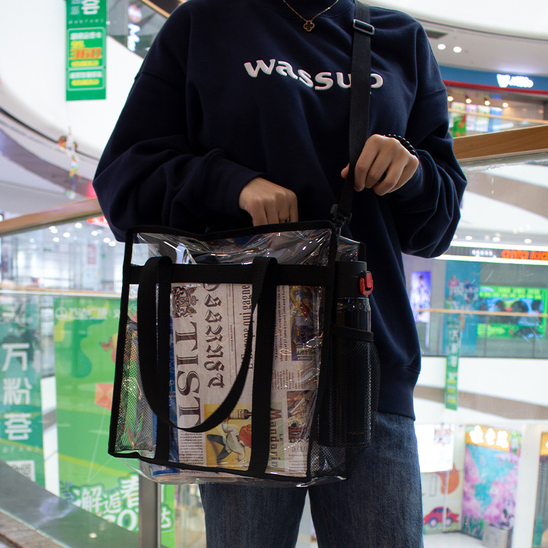 2021 New Transparent PVC Bag Large Capacity Campus Ins Women&#039;s Portable Shoulder Bag Solid Color Travel Beach Bag