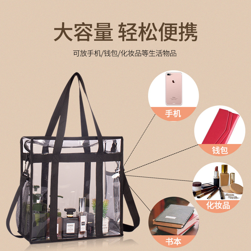 2021 New Transparent PVC Bag Large Capacity Campus Ins Women&#039;s Portable Shoulder Bag Solid Color Travel Beach Bag