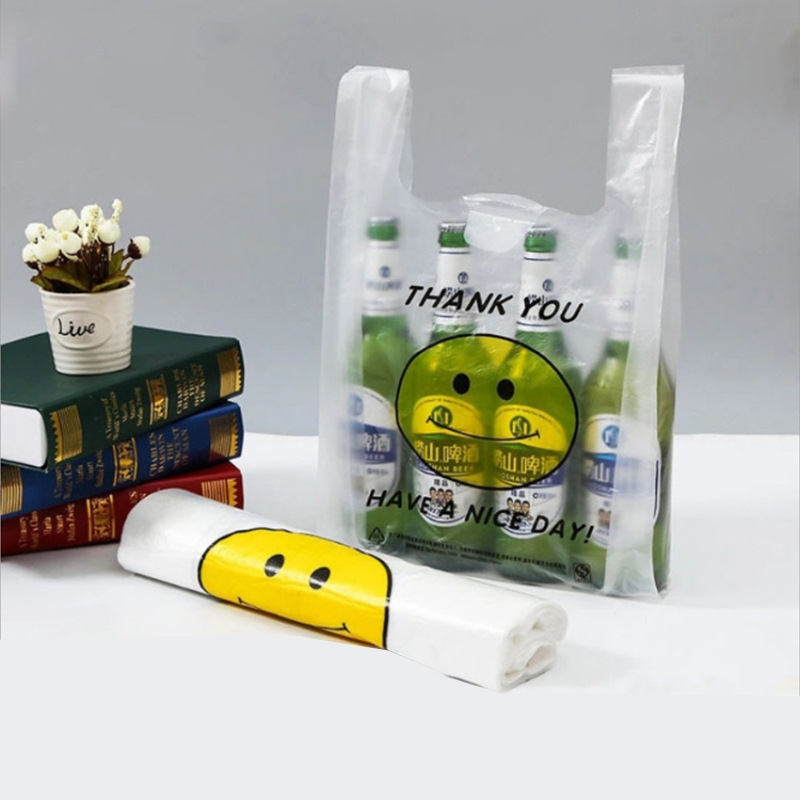 Factory Wholesale Supermarket Shopping Handbag Fruit Plastic Bag Food Vest Bag Plastic Shopping Bag Smiley Bag