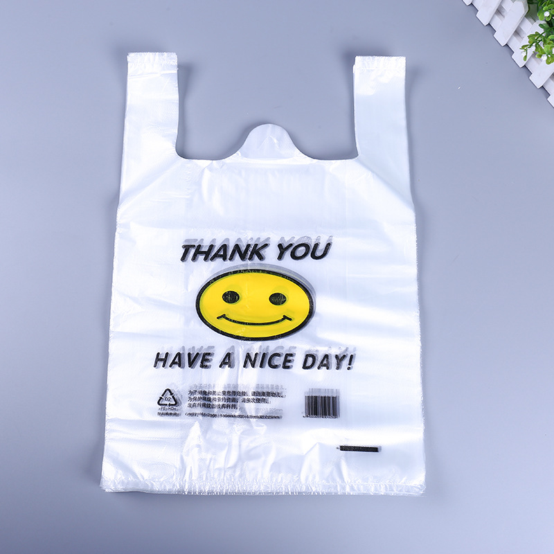 Factory Wholesale Supermarket Shopping Handbag Fruit Plastic Bag Food Vest Bag Plastic Shopping Bag Smiley Bag