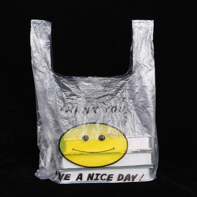 Yiwu Manufacturers Produce Plastic Packaging Bags Smiley Face Vest Bag Shopping Tote Bags Various Specifications Customization