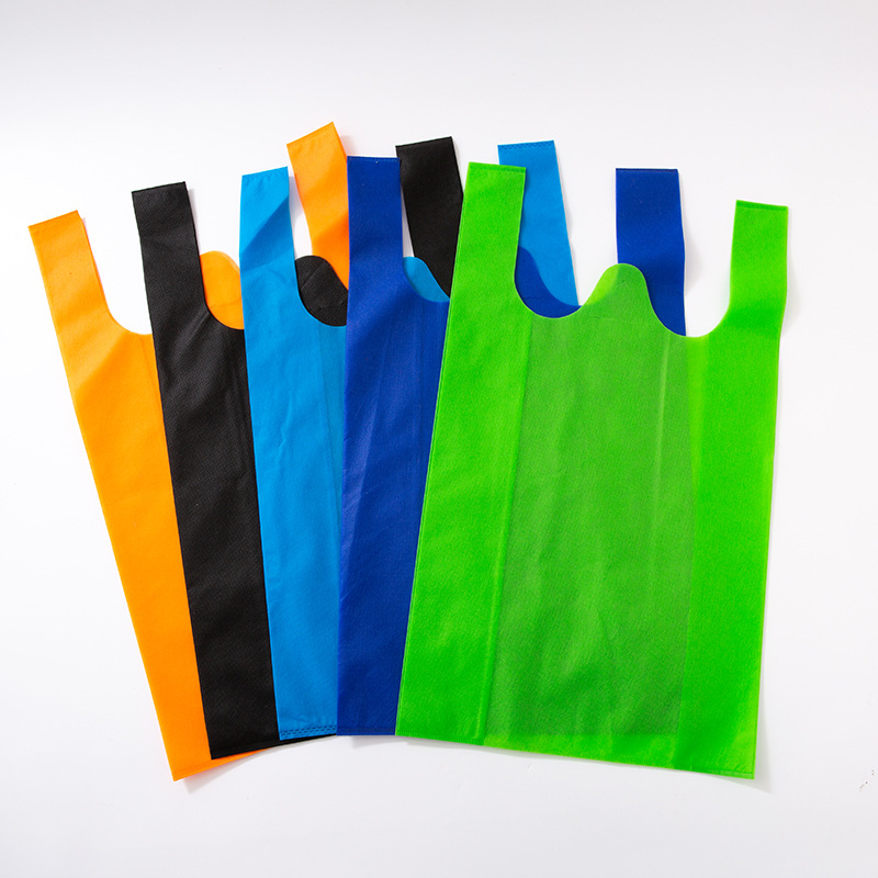 Currently Available Non-Woven Bags Customization Vest Bag Flat Pocket Film Non-Woven Fabric Handbag Take-out Packing Bag Customizable