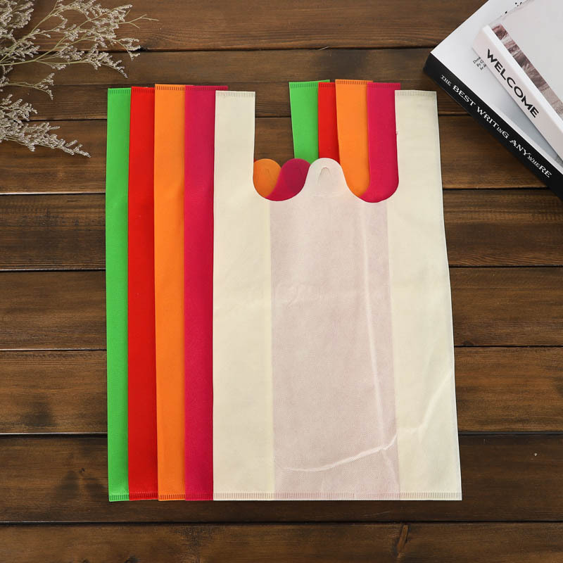 Currently Available Non-Woven Bags Customization Vest Bag Flat Pocket Film Non-Woven Fabric Handbag Take-out Packing Bag Customizable