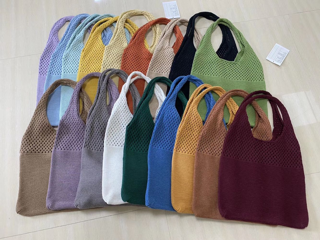 Korean Online Chic Simple Retro Hollow Knitted Portable Shoulder Bag Women&#039;s Vest Bag Woolen Yarn Bag All-Match Big Bag