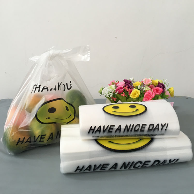 Transparent Plastic Bag Wholesale Smiley Face Vest Bag Disposable Packing Bag Fruit Shopping Bag Portable Convenient Plastic Bag Customization