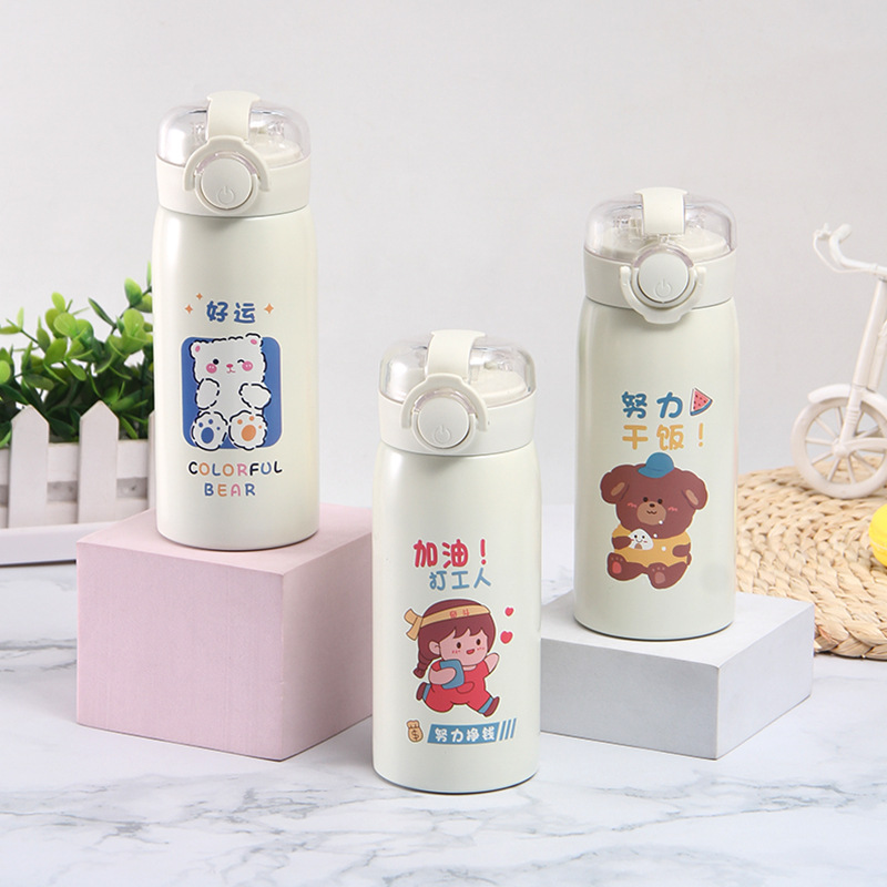Tiktok Same 304 Stainless Steel Thermos Cup Transparent Bounce Cover Drinking Cup Student Straw Cup Manufacturer