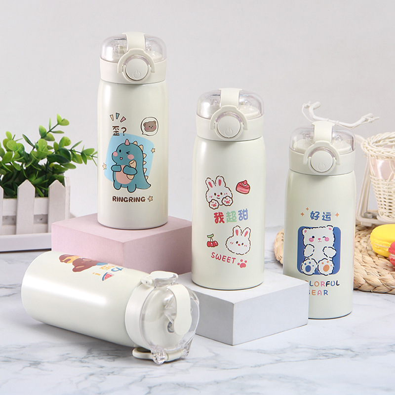 Tiktok Same 304 Stainless Steel Thermos Cup Transparent Bounce Cover Drinking Cup Student Straw Cup Manufacturer