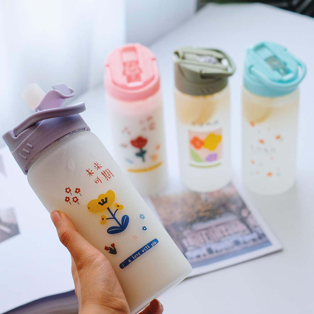 Frosted straw glasses cartoon Drinking Glasses Ins style Straws for students fashion gifts for girls