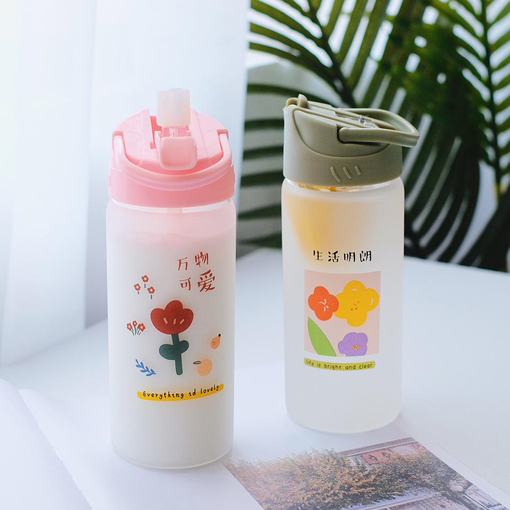 Frosted straw glasses cartoon Drinking Glasses Ins style Straws for students fashion gifts for girls