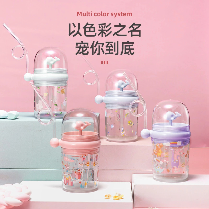 Sensation Whale Water Spray Cup Summer Children&#039;s Plastic Drinking Straw DropResistant Toddler Student Cute Kettle