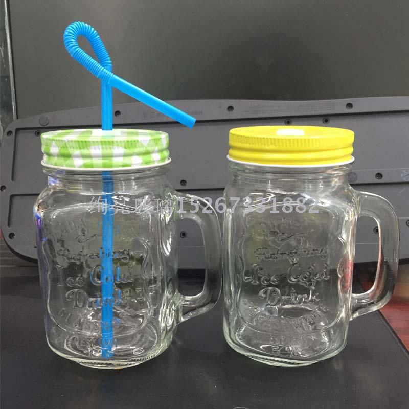 Water glass cup glass mason jar with printed drinking glass cup cup with straw 