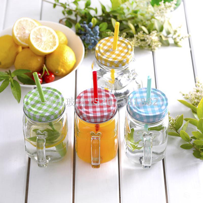 Water glass cup glass mason jar with printed drinking glass cup cup with straw Water glass cup glass mason jar with printed drinking glass cup cup with straw