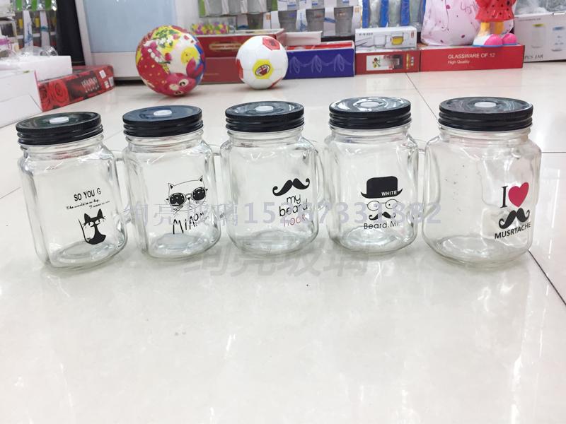 Water glass cup glass mason jar with printed drinking glass cup cup with straw Water glass cup glass mason jar with printed drinking glass cup cup with straw