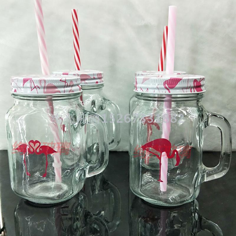 Water glass cup glass mason jar with printed drinking glass cup cup with straw Water glass cup glass mason jar with printed drinking glass cup cup with straw