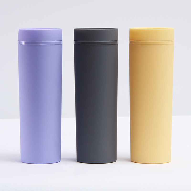 Cross-Border 16Oz Rubber Paint Plastic Cup Car Candy Color Double Drinking Cup Fresh Student Straight Straw Cup Cross-Border 16Oz Rubber Paint Plastic Cup Car Candy Color Double Drinking Cup Fresh Student Straight Straw Cup