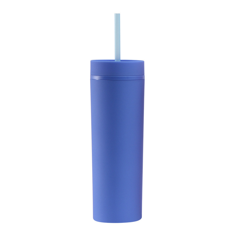 Cross-Border 16Oz Rubber Paint Plastic Cup Car Candy Color Double Drinking Cup Fresh Student Straight Straw Cup