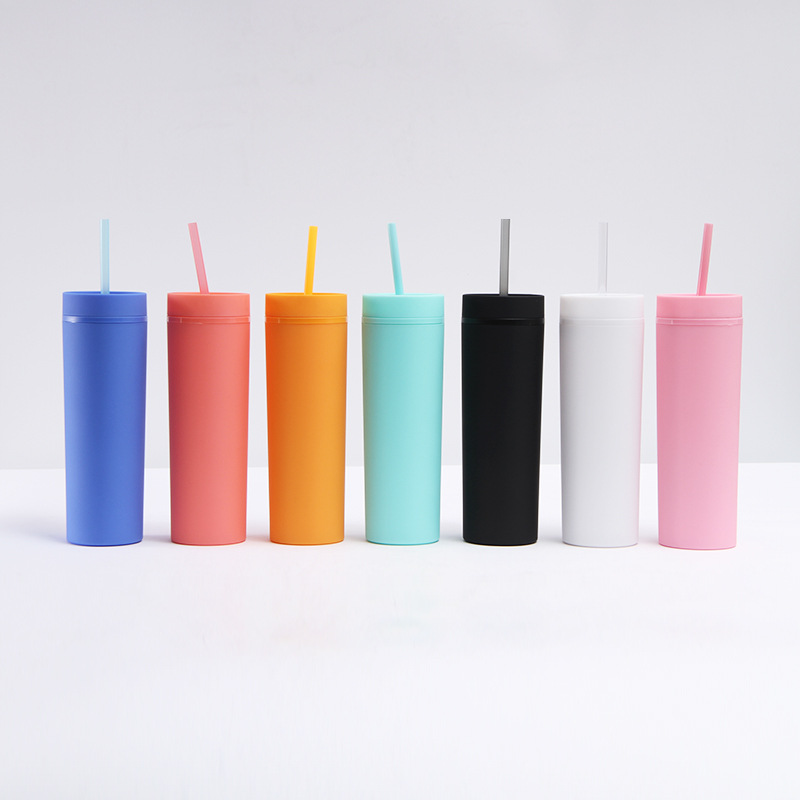 Cross-Border 16Oz Rubber Paint Plastic Cup Car Candy Color Double Drinking Cup Fresh Student Straight Straw Cup Cross-Border 16Oz Rubber Paint Plastic Cup Car Candy Color Double Drinking Cup Fresh Student Straight Straw Cup