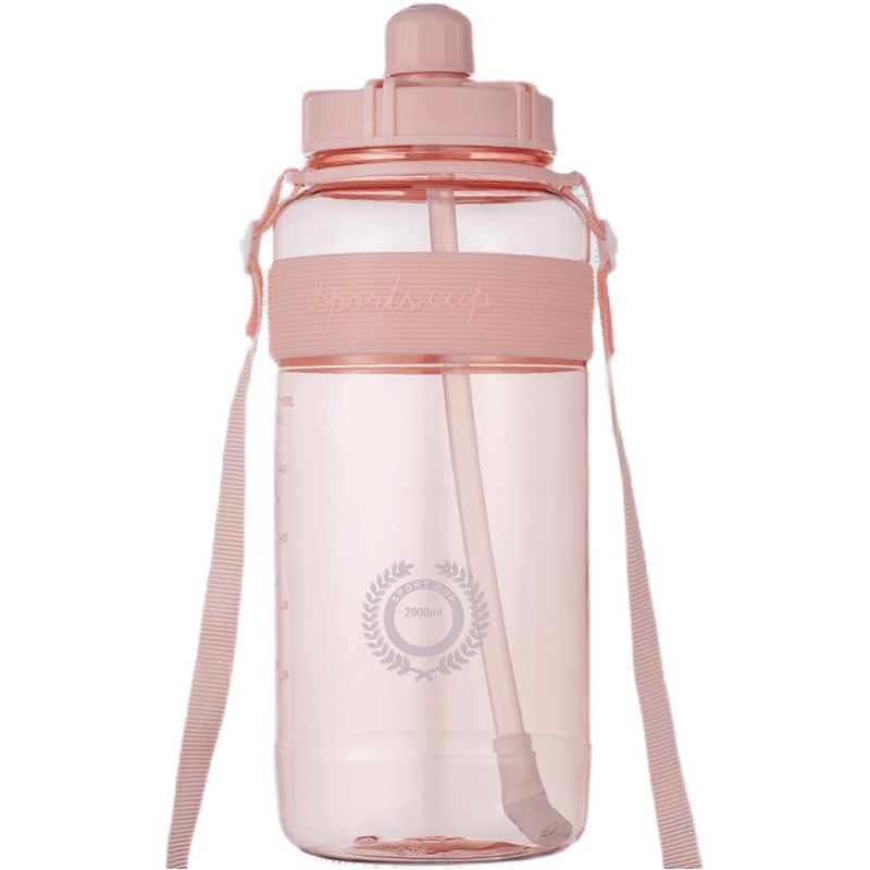 Outdoor Sports Cup Women&#039;s Ins Style Large Capacity Plastic Kettle Children Harness Drinking Straw Cup Sports Bottle