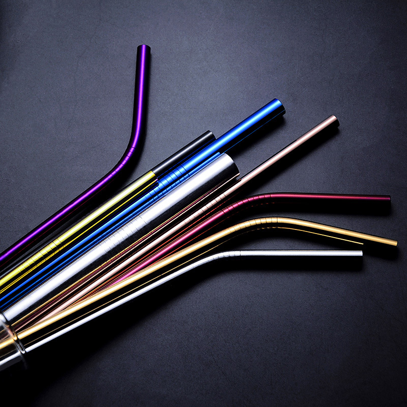 304 Stainless Steel Drinking Straw Colorful Titanium-Plated Milk Tea Straw Cross-Border Straw Factory Wholesale