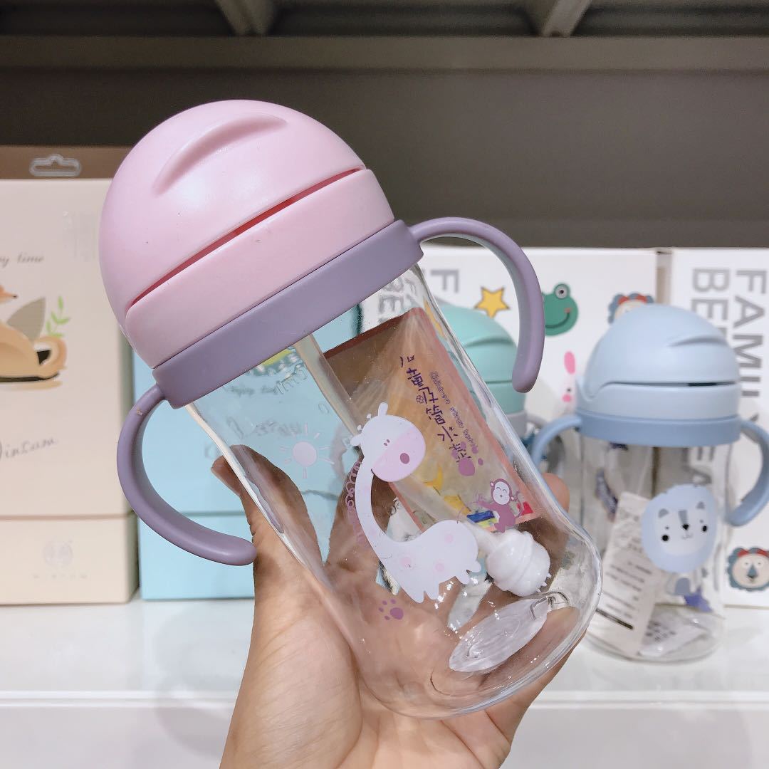 Infant Straw Cup with Handle Easy to Carry Baby Anti-Backflow Learn Drinking Cup with Scale 350 Ml