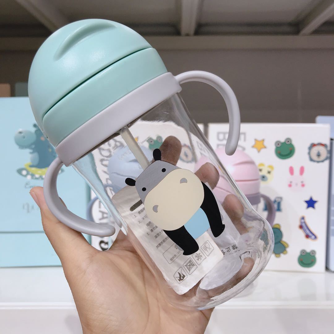 Infant Straw Cup with Handle Easy to Carry Baby Anti-Backflow Learn Drinking Cup with Scale 350 Ml