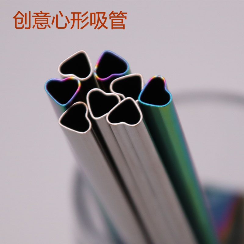 Whole Food Grade 304 Stainless Steel Straw Creative Cute Heart Shape Drinking Straw Peptide Plated Health Milk Tea Straw