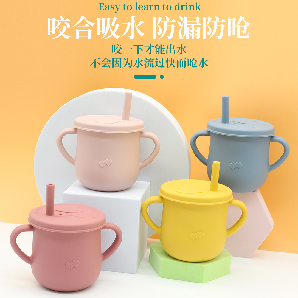Children's Silicone Cup with Straw Drinking Cup TwoinOne Training Cup DropResistant AntiSpill Binaural NoSpill Cup Children's Silicone Cup with Straw Drinking Cup TwoinOne Training Cup DropResistant AntiSpill Binaural NoSpill Cup