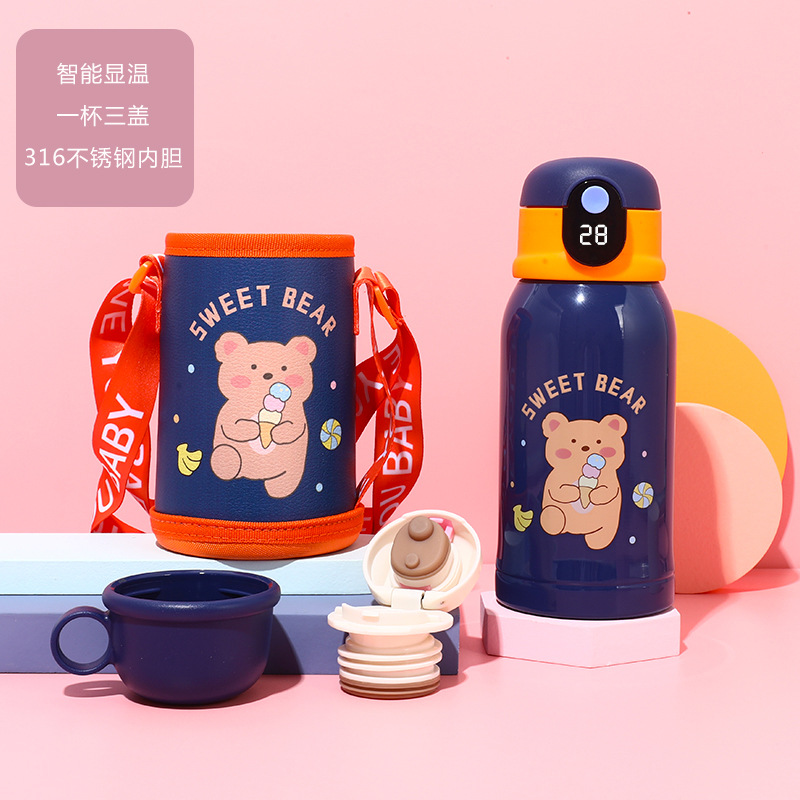 Temperature Display Children's Thermos Mug Cartoon Insulation Pot Student Strap 316 Stainless Steel Drinking Straw Cup Temperature Display Children's Thermos Mug Cartoon Insulation Pot Student Strap 316 Stainless Steel Drinking Straw Cup