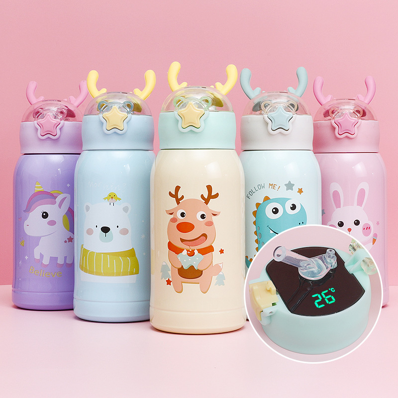 Temperature Display Children's Thermos Mug Cartoon Insulation Pot Student Strap 316 Stainless Steel Drinking Straw Cup Temperature Display Children's Thermos Mug Cartoon Insulation Pot Student Strap 316 Stainless Steel Drinking Straw Cup