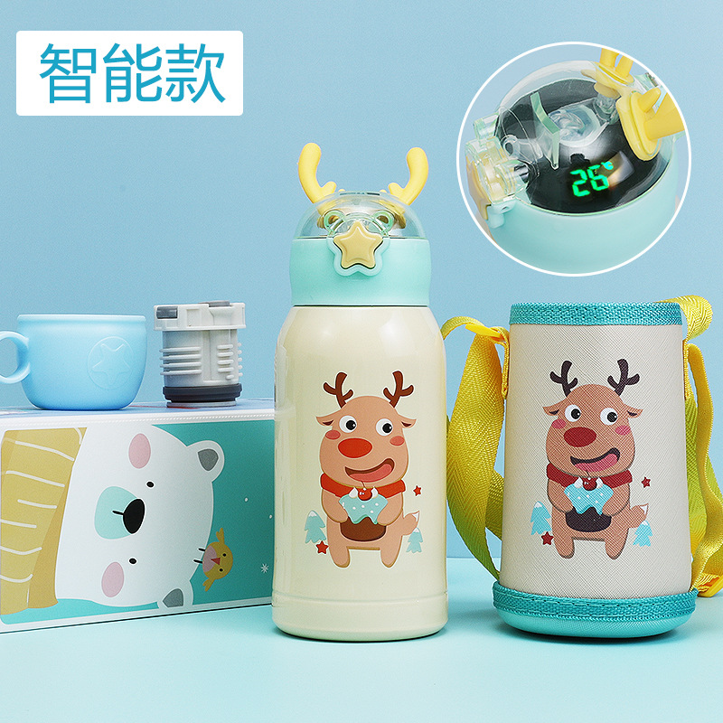 Temperature Display Children's Thermos Mug Cartoon Insulation Pot Student Strap 316 Stainless Steel Drinking Straw Cup Temperature Display Children's Thermos Mug Cartoon Insulation Pot Student Strap 316 Stainless Steel Drinking Straw Cup