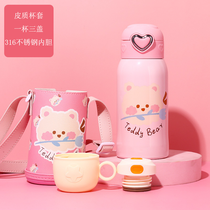 Temperature Display Children's Thermos Mug Cartoon Insulation Pot Student Strap 316 Stainless Steel Drinking Straw Cup Temperature Display Children's Thermos Mug Cartoon Insulation Pot Student Strap 316 Stainless Steel Drinking Straw Cup