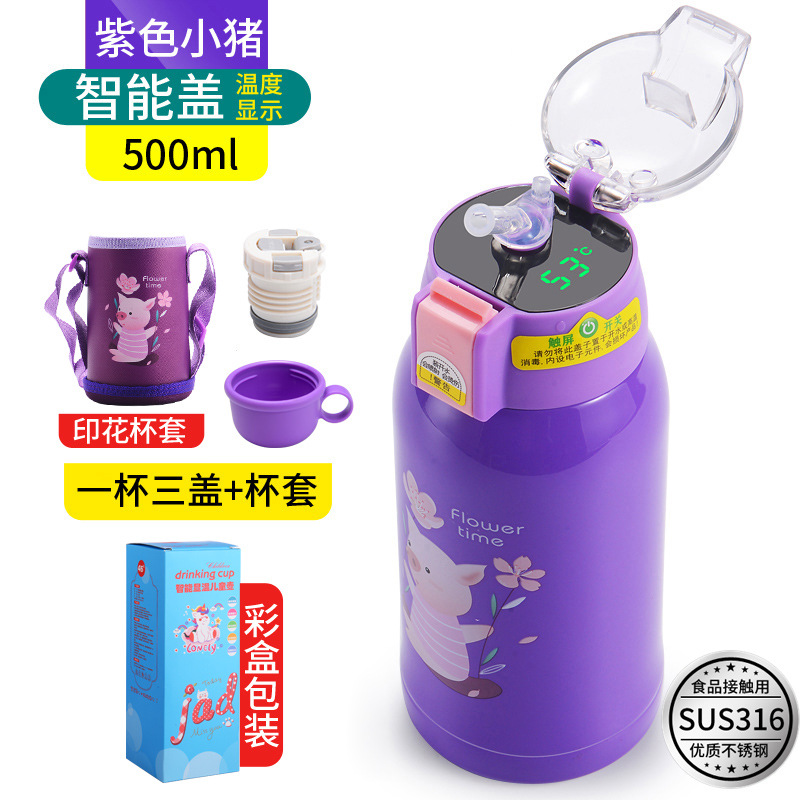 Temperature Display Children's Thermos Mug Cartoon Insulation Pot Student Strap 316 Stainless Steel Drinking Straw Cup Temperature Display Children's Thermos Mug Cartoon Insulation Pot Student Strap 316 Stainless Steel Drinking Straw Cup
