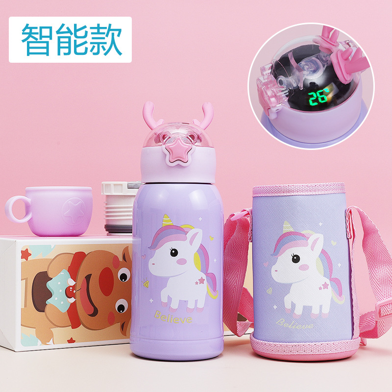 Temperature Display Children's Thermos Mug Cartoon Insulation Pot Student Strap 316 Stainless Steel Drinking Straw Cup Temperature Display Children's Thermos Mug Cartoon Insulation Pot Student Strap 316 Stainless Steel Drinking Straw Cup