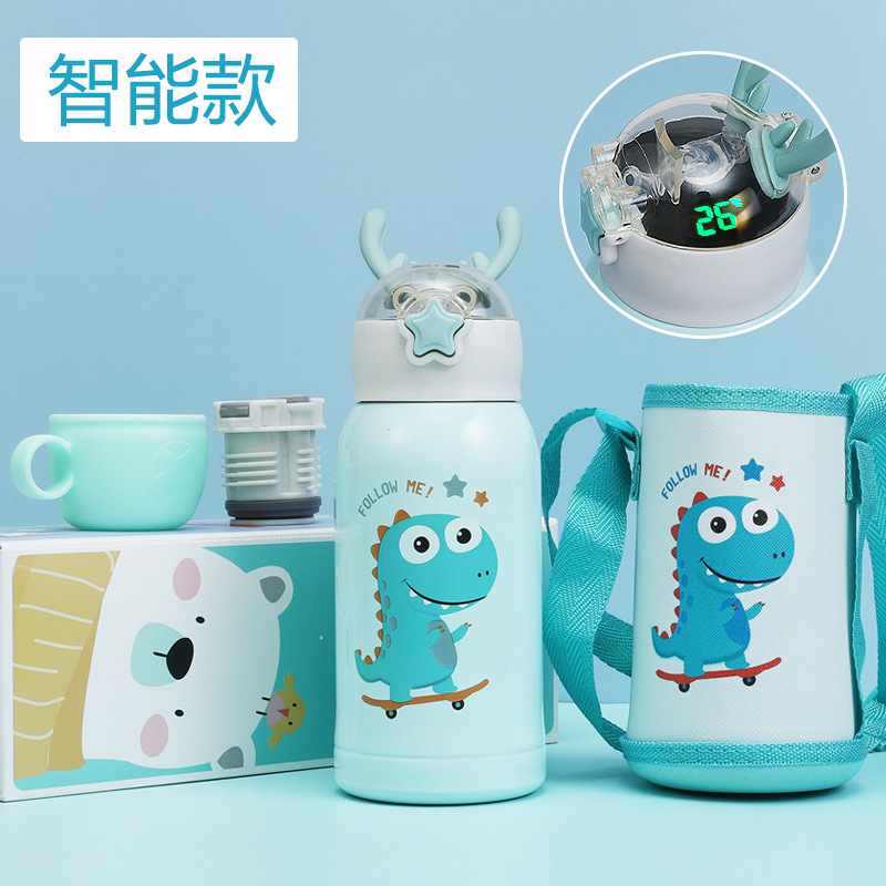 Temperature Display Children's Thermos Mug Cartoon Insulation Pot Student Strap 316 Stainless Steel Drinking Straw Cup Temperature Display Children's Thermos Mug Cartoon Insulation Pot Student Strap 316 Stainless Steel Drinking Straw Cup