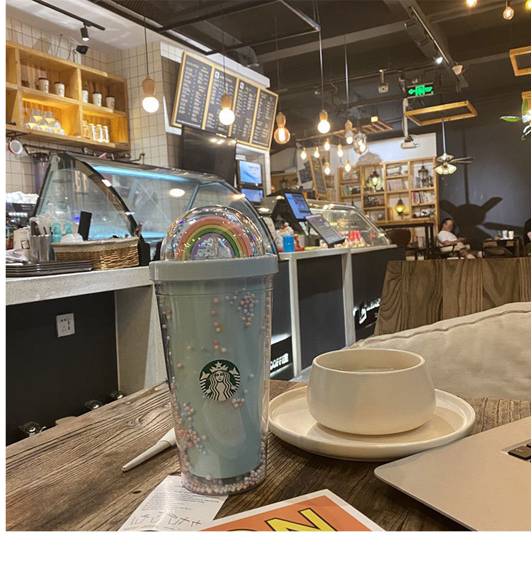Starbucks Celebrity Inspired Starry Cup Rainbow Cup Girl's Cute Double-Layer Drinking Cup with Straw Starbucks Celebrity Inspired Starry Cup Rainbow Cup Girl's Cute Double-Layer Drinking Cup with Straw