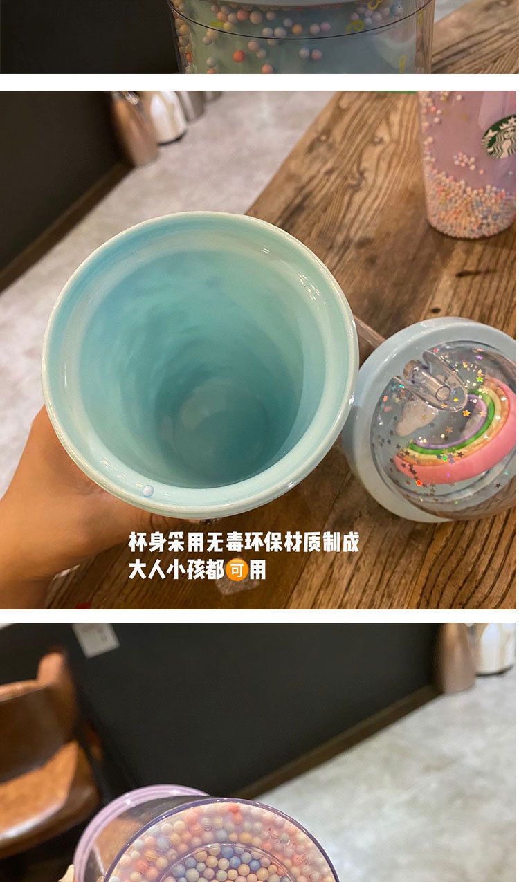 Starbucks Celebrity Inspired Starry Cup Rainbow Cup Girl's Cute Double-Layer Drinking Cup with Straw Starbucks Celebrity Inspired Starry Cup Rainbow Cup Girl's Cute Double-Layer Drinking Cup with Straw