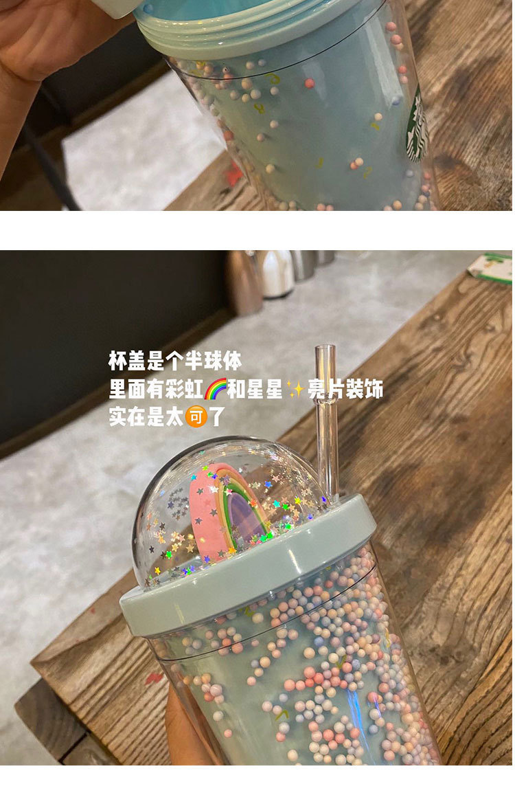 Starbucks Celebrity Inspired Starry Cup Rainbow Cup Girl's Cute Double-Layer Drinking Cup with Straw Starbucks Celebrity Inspired Starry Cup Rainbow Cup Girl's Cute Double-Layer Drinking Cup with Straw