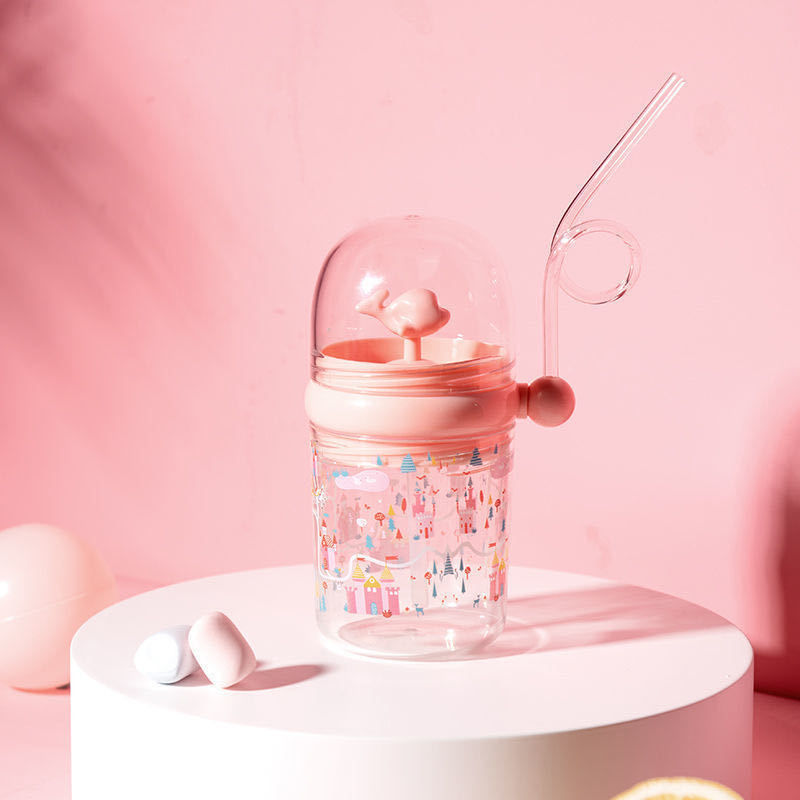 Influencer Whale Water Spray Cup Summer Children&#039;s Plastic Drinking Straw DropResistant Whale Cup for Toddler Students