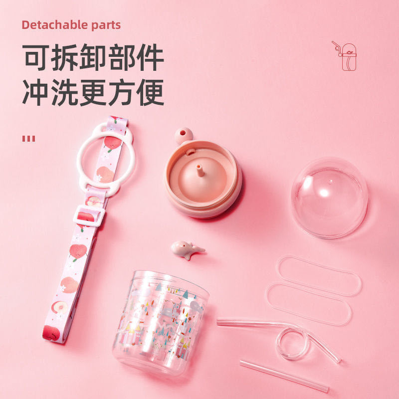 Influencer Whale Water Spray Cup Summer Children&#039;s Plastic Drinking Straw DropResistant Whale Cup for Toddler Students