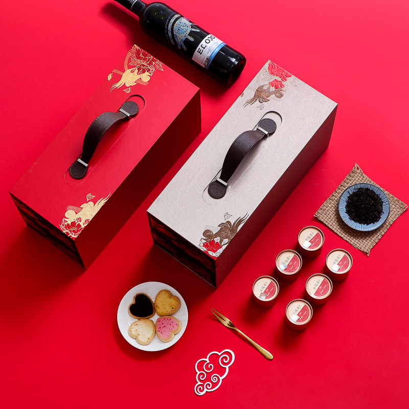 2022 New Year Spot Double Layer Red Wine Box Tea Wine Packaging Box Tieguanyin Small Iron Cans Tea Packaging Gift Box