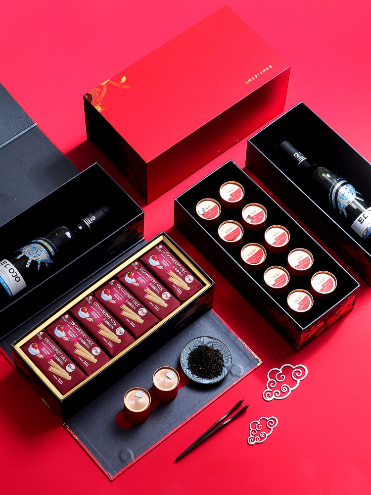 2022 New Year Spot Double Layer Red Wine Box Tea Wine Packaging Box Tieguanyin Small Iron Cans Tea Packaging Gift Box