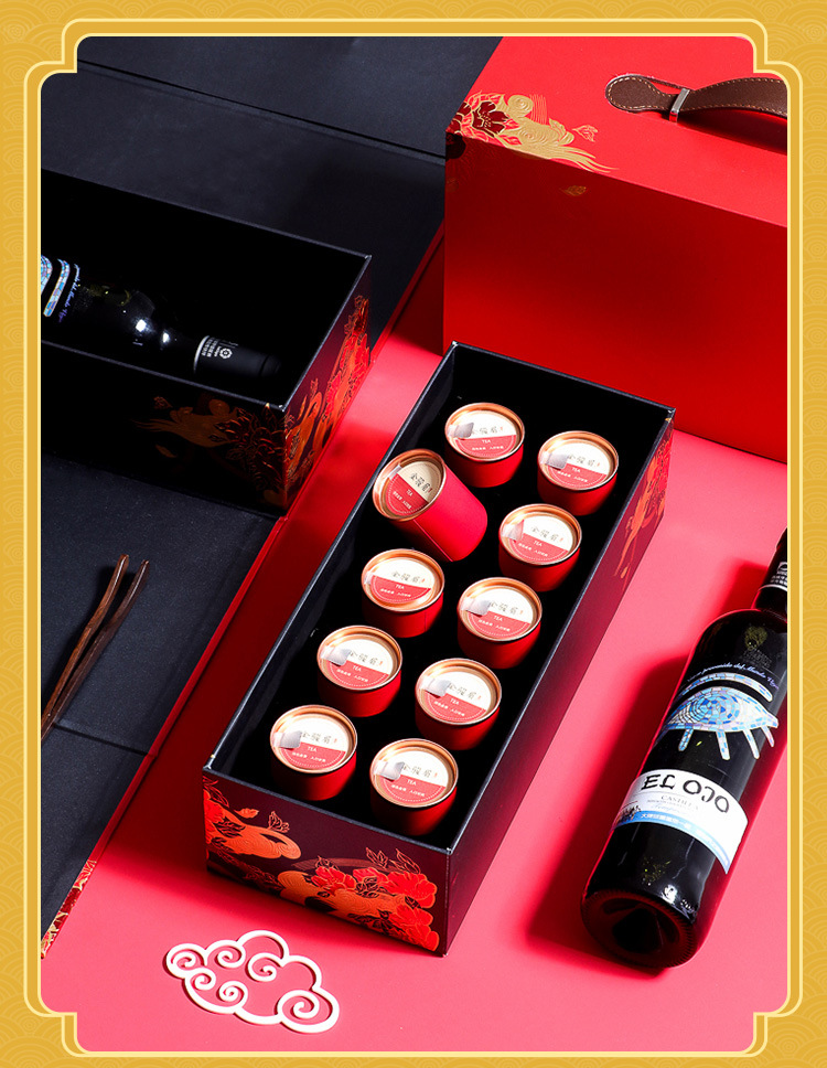 2022 New Year Spot Double Layer Red Wine Box Tea Wine Packaging Box Tieguanyin Small Iron Cans Tea Packaging Gift Box