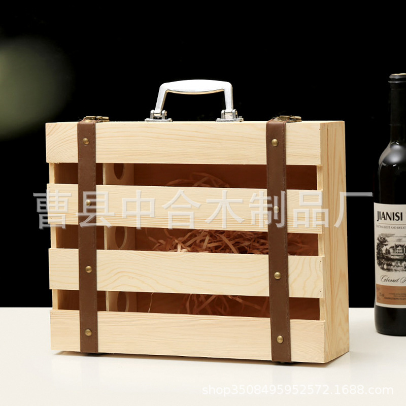 Factory Direct Sales Three Pine Red Wine Box Outer Packaging Customized Logo Wooden Box Customized Holiday Gifts Can Be Customized