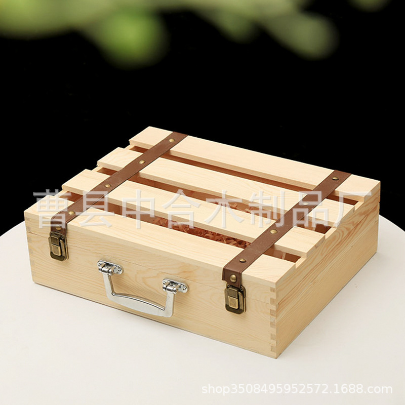 Factory Direct Sales Three Pine Red Wine Box Outer Packaging Customized Logo Wooden Box Customized Holiday Gifts Can Be Customized